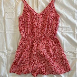 red & white floral romper
